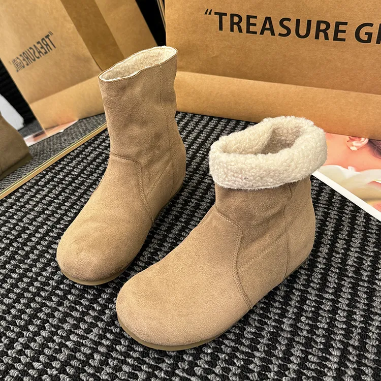 6CM内增高雪地靴女2025冬季新款两穿保暖毛毛勃肯鞋复古加绒短靴