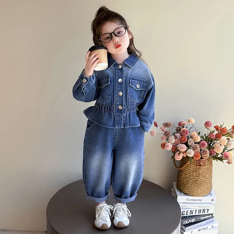 女童收腰牛仔套装春秋款洋气小女孩外套裤子两件套韩版儿童秋装潮