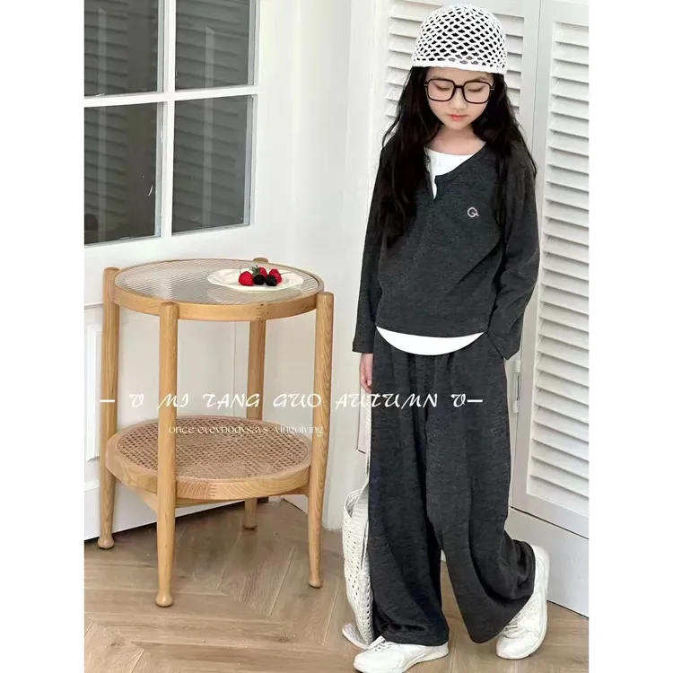 2025秋季女童休闲套装软糯阔腿裤女童气质秋季新款长袖修身
