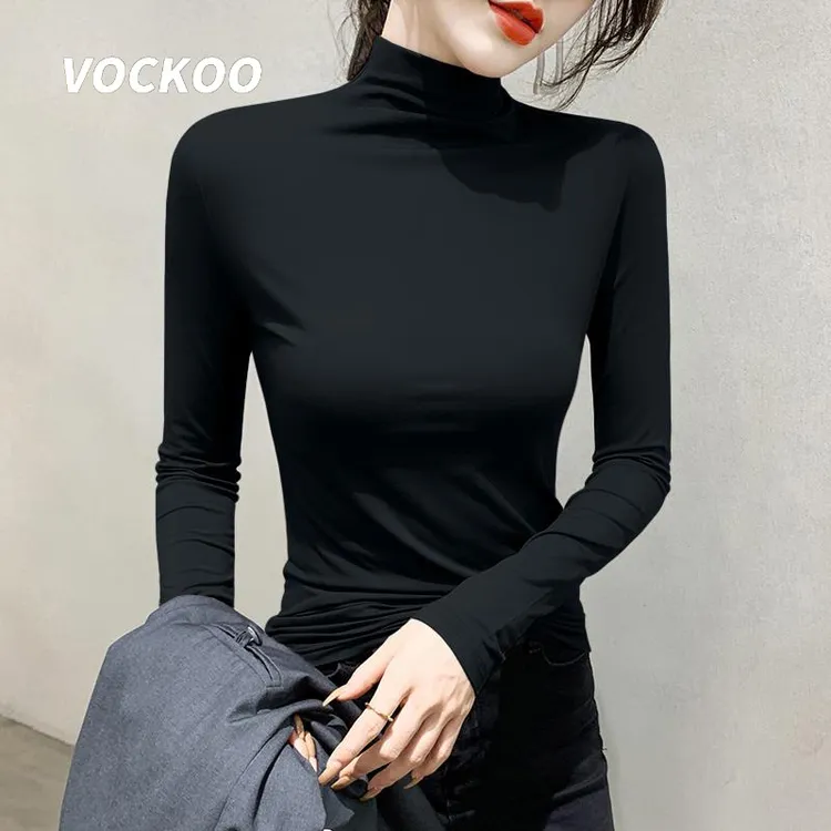 VOCKOO黑色莫代尔半高领打底衫女内搭2025新款春秋冬洋气长袖高级