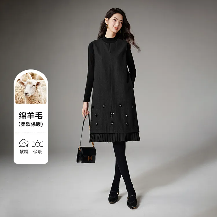 【新品】2025绵圆领裙子大方百搭无袖连衣裙女25070771