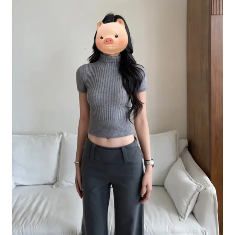 灰色高领套头打底毛衣女秋冬修身内搭针织衫独特漂亮早秋chic上衣