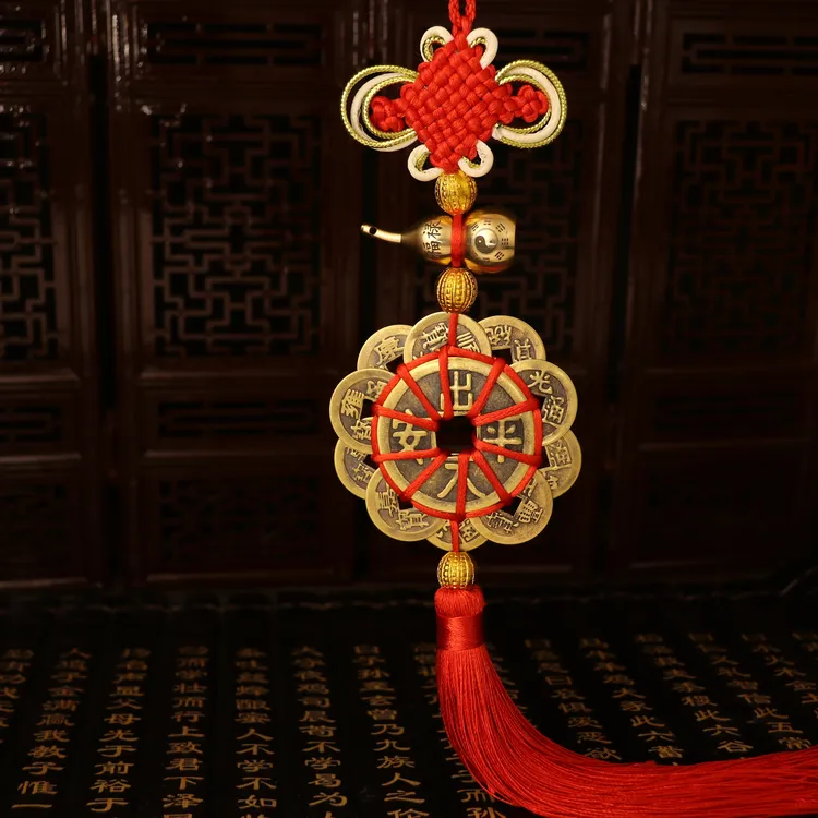 中国结纯铜十帝大梅花挂件真铜桃木葫芦刻字出入平安挂件