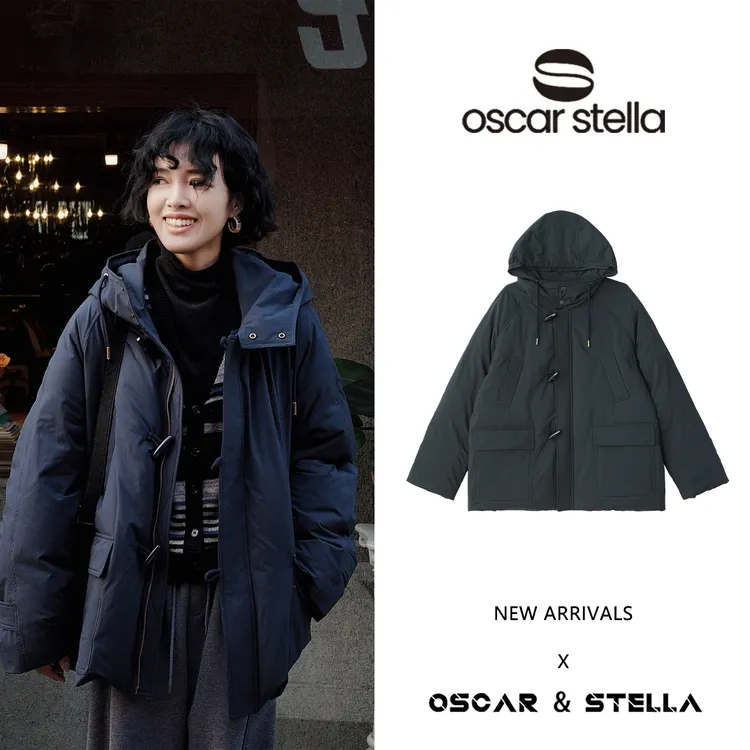 OSCAR&STELLA【蜗居】宽松鹅绒牛角扣保暖连帽羽绒服外套41-25177