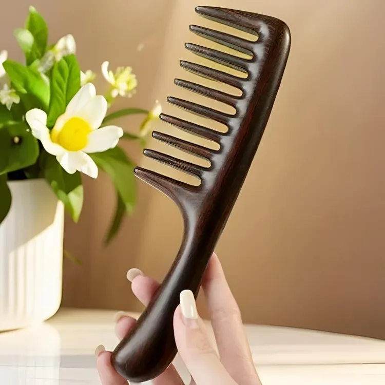 黑檀木梳经络梳子疏通毛孔按摩头皮梳大齿木梳卷发专用顺发木梳子