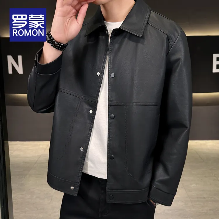 罗蒙男士翻领皮夹克春秋款男款2025新款机车服宽松潮牌皮衣外套男