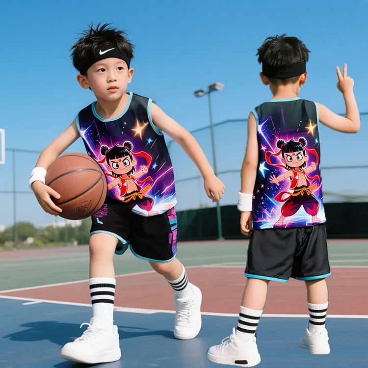 哪吒儿童服装男童夏装背心套装男孩运动球衣速干篮球服2025新款夏