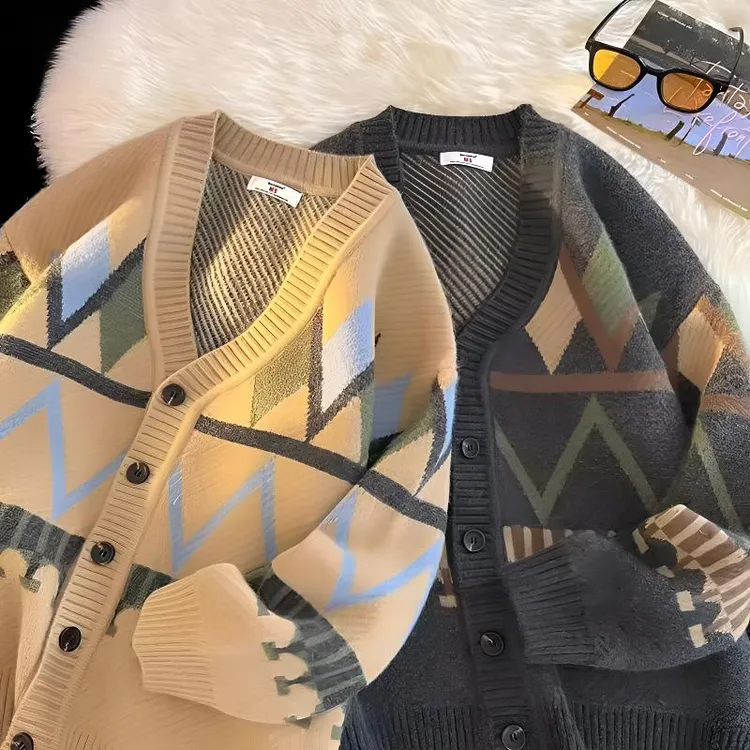 慵懒风宽松落肩袖针织衫修身型春秋针织提花色块休闲毛衣百搭