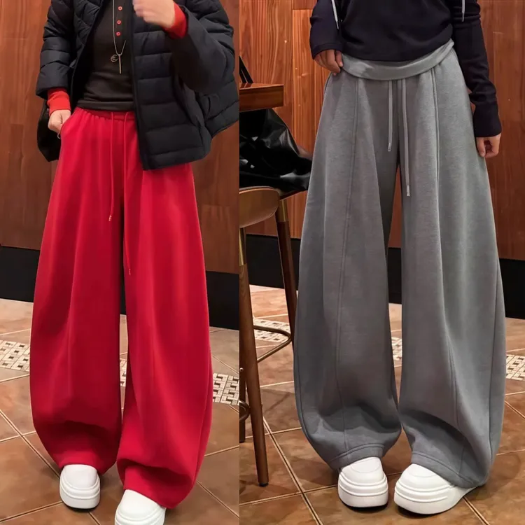 【新年大促】新款卫裤 加绒欧版精梳棉立体剪裁设计!宽松弯刀阔腿裤