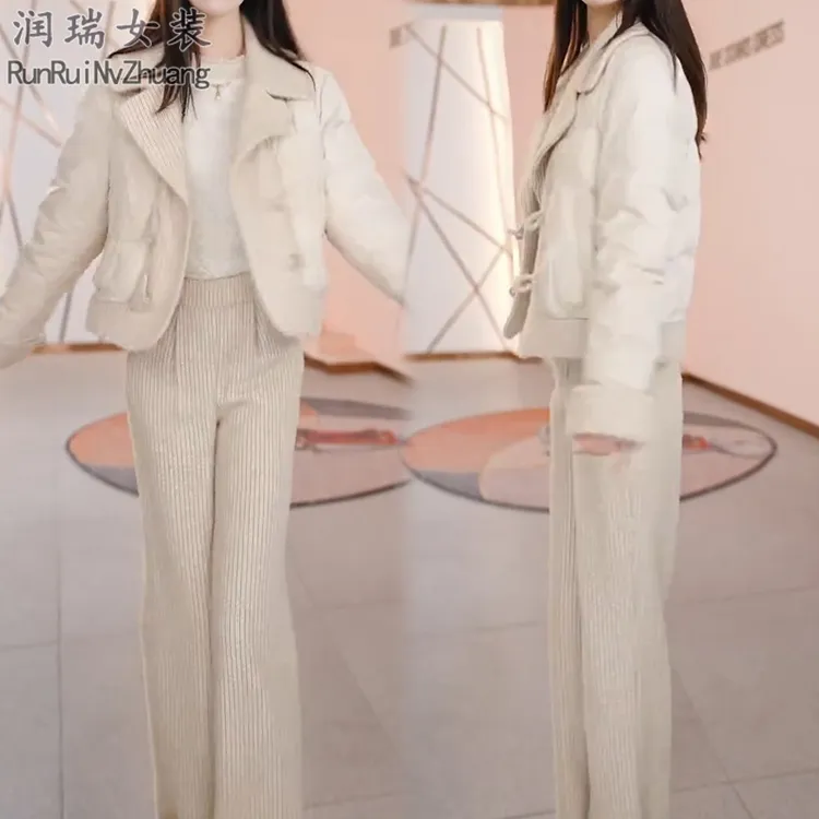 秋冬减龄时尚套装女2025冬季新款宽松保暖棉服外套阔腿裤两件套潮