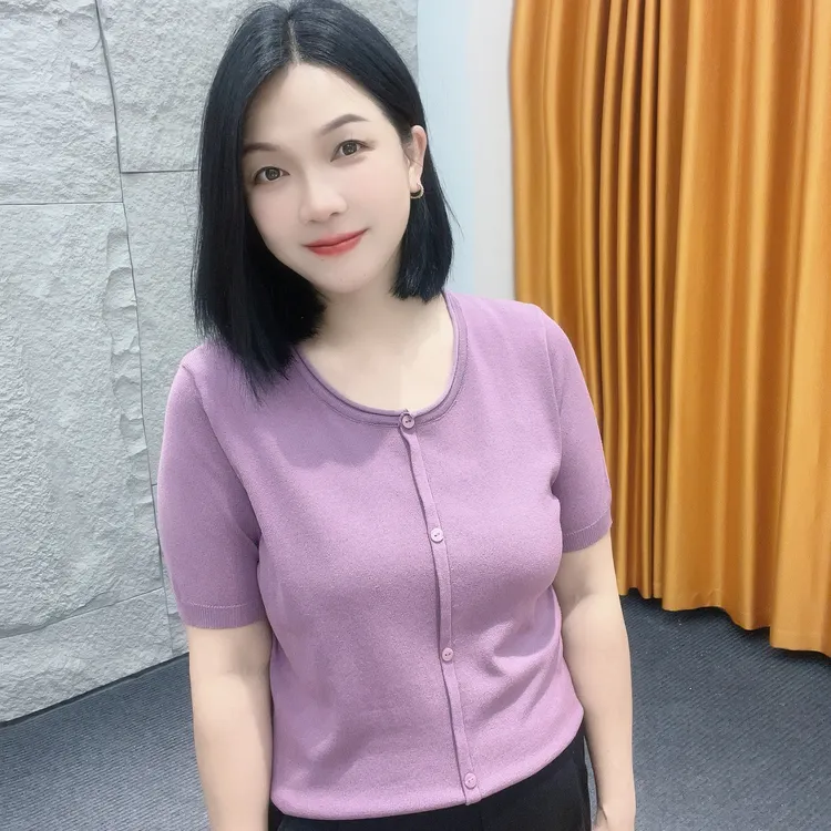 4088夏季新款短袖冷色系薄款【大米家】冰凉短袖时尚百搭单排扣上衣