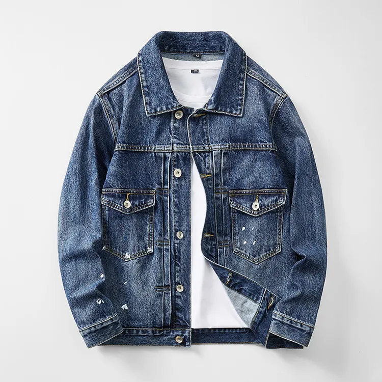 2025新款潮牌港风蓝色泼墨牛仔外套男工装夹克美式春秋季牛仔衣