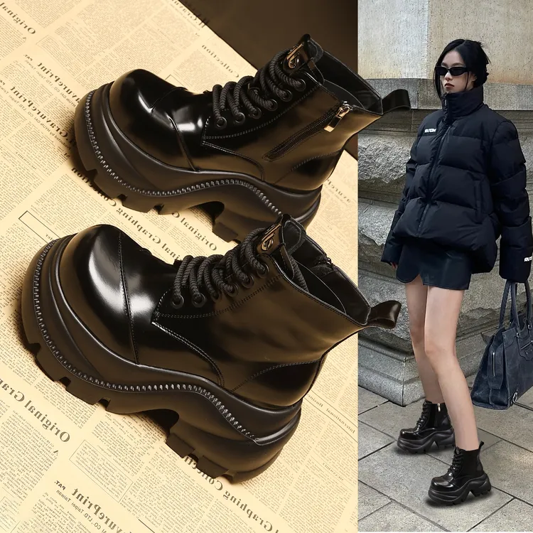 松糕厚底短靴子女内增高9cm显腿长新款小个子马丁靴休闲百搭显高