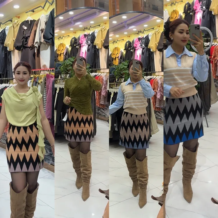 复古低糖朋克风格A字格纹短毛呢半身裙