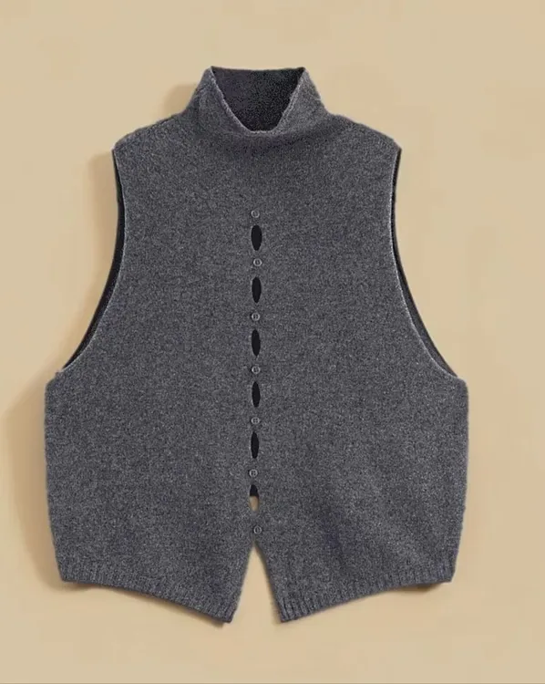 设计师款堆堆领A字型马甲百搭立领灰色秋冬针织保暖休闲时尚加厚