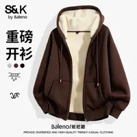 班尼路加厚羊羔绒外套男士冬季美式重磅加绒开衫卫衣男连帽夹克X