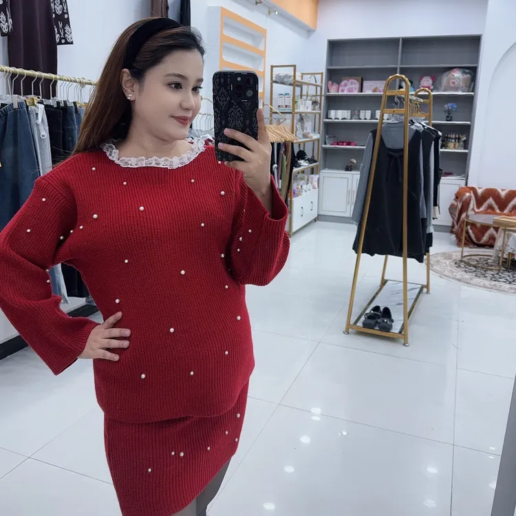 孕妈可穿两件套女秋冬新款针织衫时尚套装