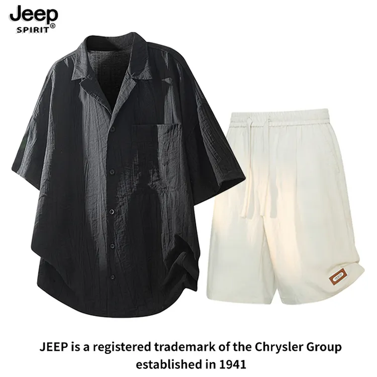 JEEPSPIRIT吉普男士夏日新款时尚简约潮流百搭休闲宽松短袖短裤套