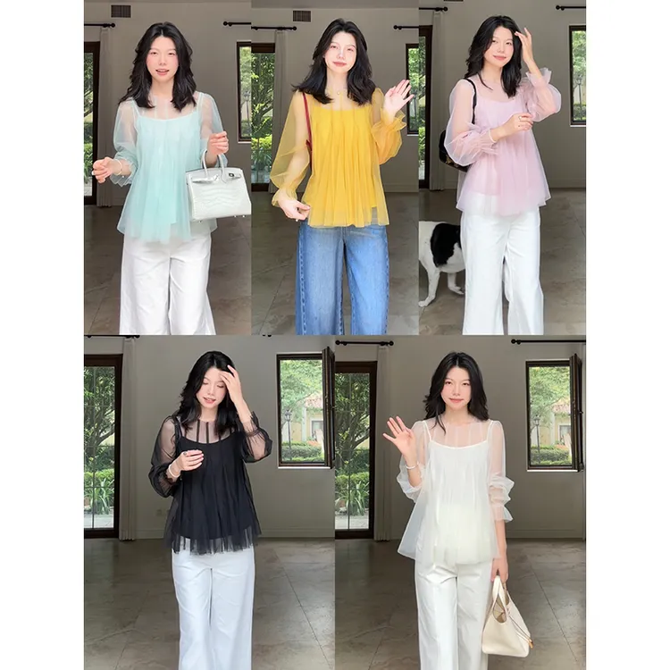 郭九九呢 气质褶皱上衣（含吊带 G925C06714