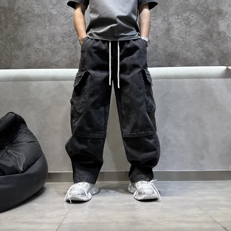山海原创设计美式工装裤冬季男款加绒宽松直筒休闲裤潮流复古宽松