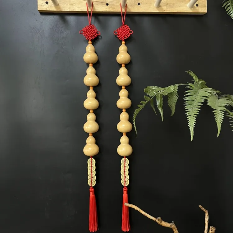 五帝钱天然葫芦挂件五福临门入户门卧室窗户客厅室内挂饰65cm左右