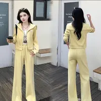 81187女士休闲运动套装春秋新款海军领拉链开衫卫衣搭配阔腿裤