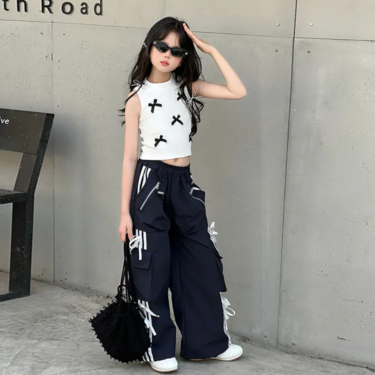 2025新款童装夏季甜酷女童背心T恤工装裤两件套潮酷街舞爵士服潮9