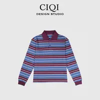 CIQI STUDIO【缪系宣言】早秋美式复古撞色条纹POLO领针织衫509301