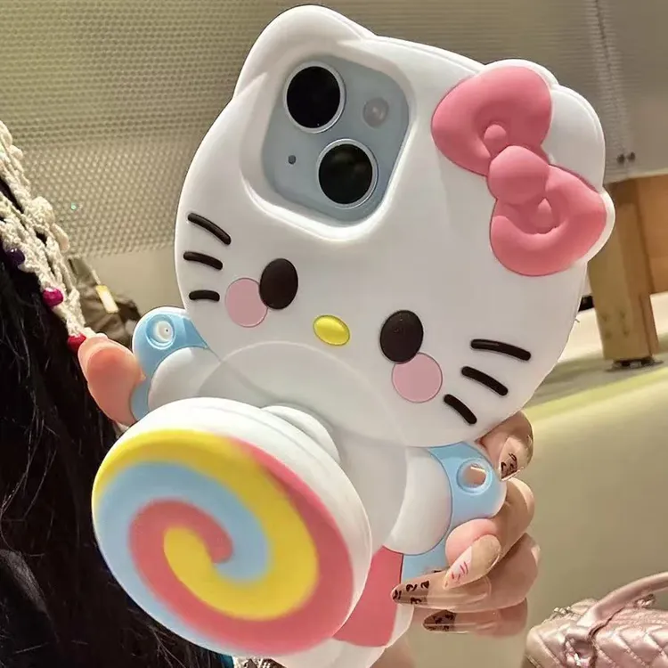 棒棒糖kt猫立体硅胶适用于iPhone16promax手机壳15少女心14可爱13