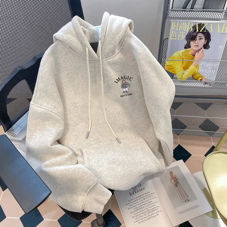 连帽卫衣女2025新款秋冬加绒加厚宽松包臂中长款韩版带帽情侣外套