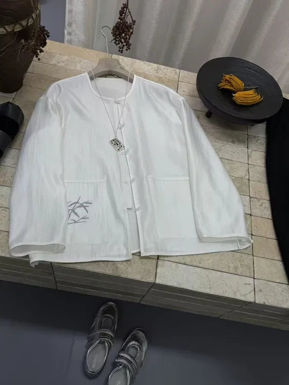 【株百】原创设计师款新中式国风衬衣极简风圆领百搭色显贵气衬衣