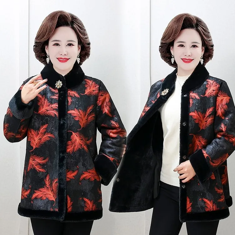 （90斤穿220斤）秋冬新款中老年女装加绒加厚外套时尚妈妈保暖外穿