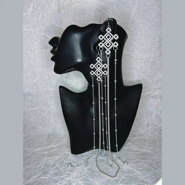 铜合金仿水晶耳饰 蒙古元素民族风耳环  925银针  轻奢气质手工