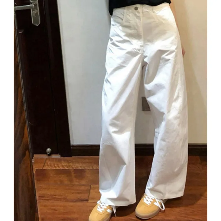 白色裤子女小个子高腰显瘦宽松垂感2025夏季新款直筒山本镰刀裤女