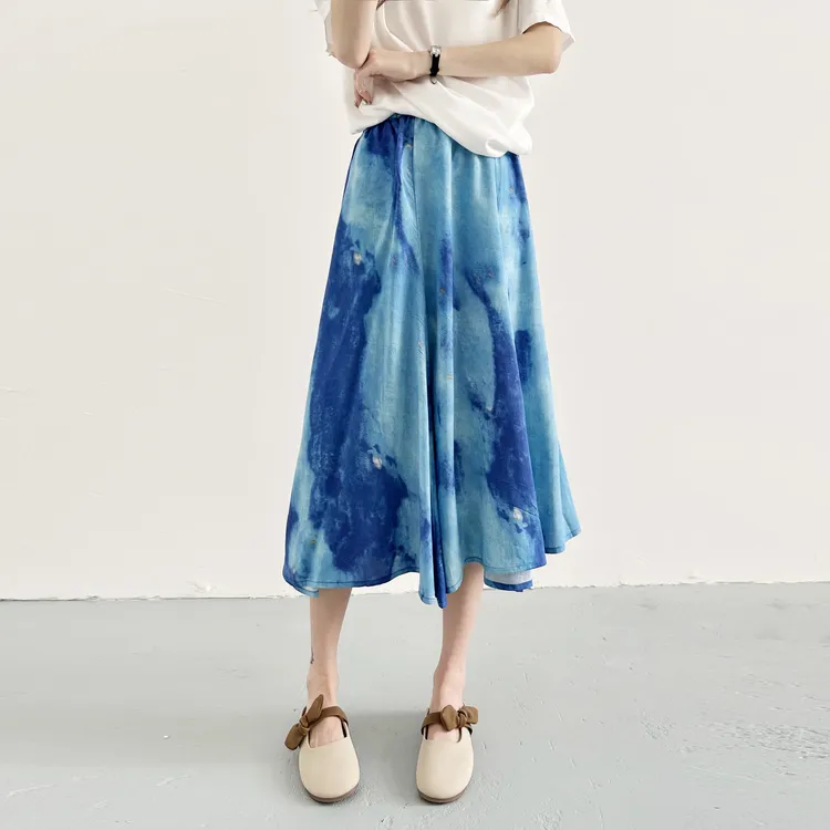 2025夏季新款韩版宽松显瘦棉绸人造棉松紧腰半身裙女a字大摆伞裙