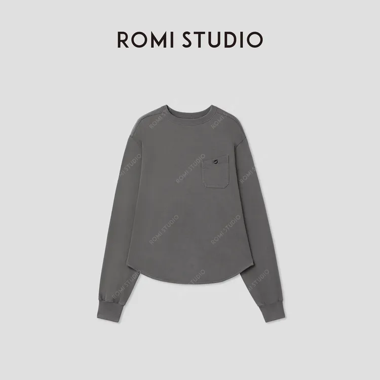 ROMI STUDIO“复古日系”100%长绒棉挺括圆领套头卫衣RWCASY4978