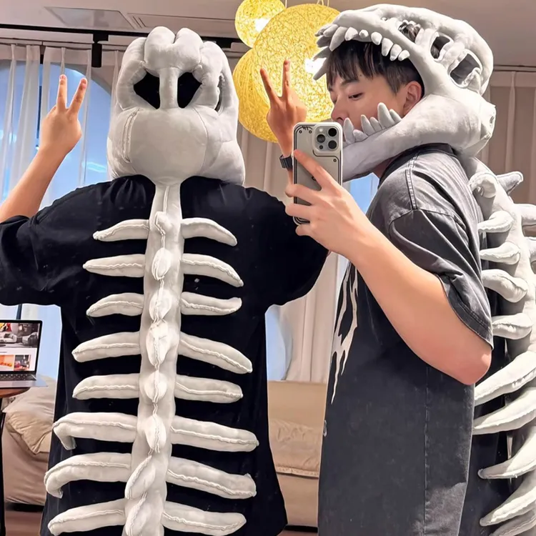 恐龙骨架头套帽子毛绒玩具公仔鹿晗同款儿童外骨骼玩偶生日礼物女