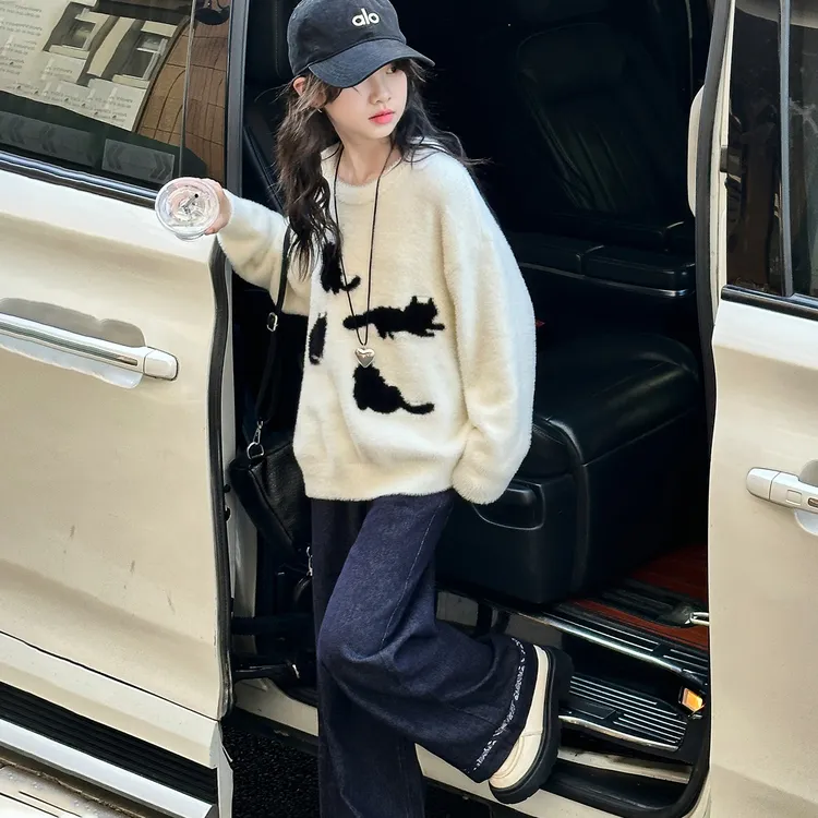 女童毛衣春秋款2026新款洋气儿童秋冬水貂绒针织衫大童女孩打底衫