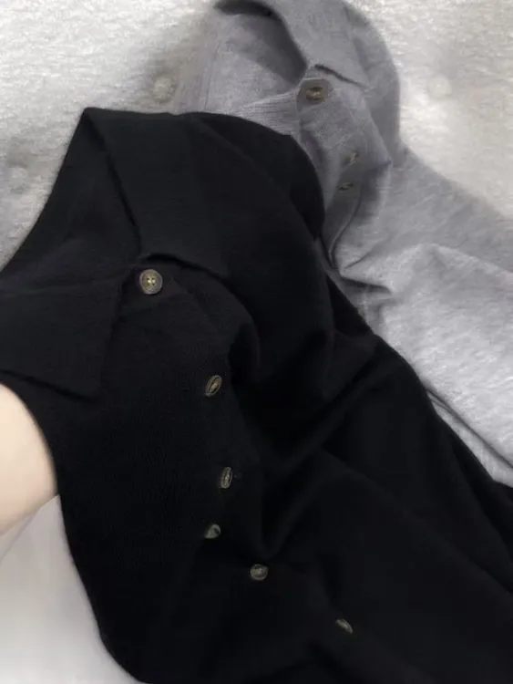 驼绒衬衫」柔软加厚polo领单排扣衬衫款羊毛针织开衫（长59 胸围104