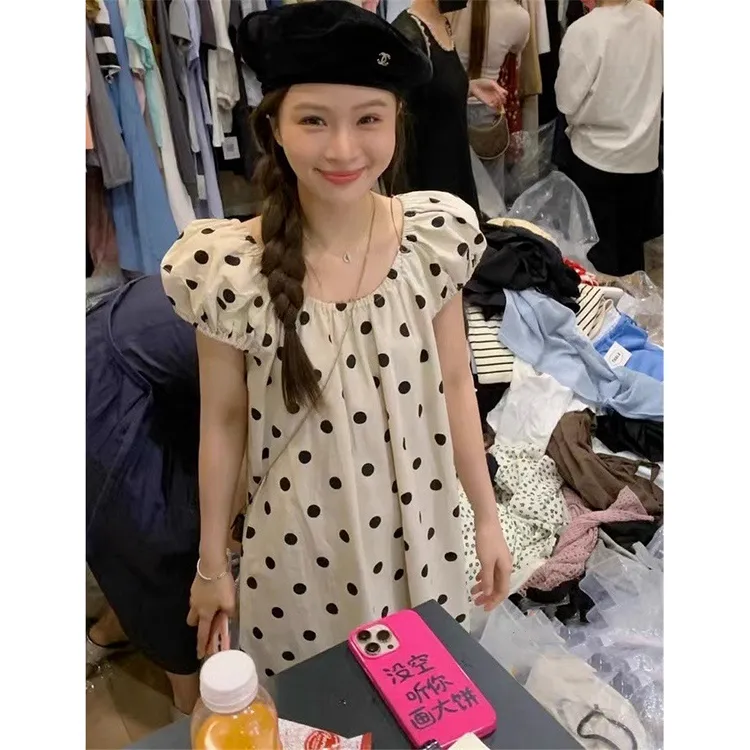 法式设计感减龄波点休闲百搭连衣裙女2025夏季甜美别致显瘦长裙子