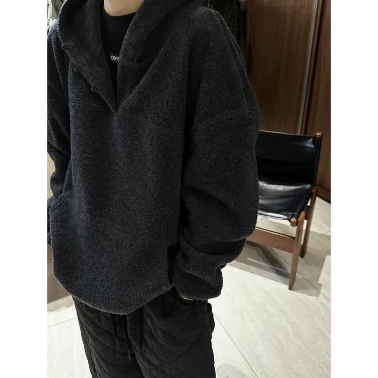 【三粒扣羊毛连帽卫衣】羊毛加厚颗粒绒撞色边连帽卫衣 J25CX883