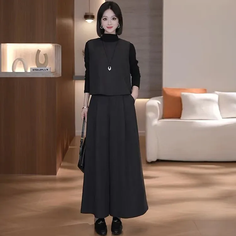 时尚套装女春秋2025秋季新款高级洋气显瘦小个子马甲阔腿裤三件套