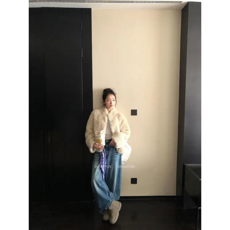 【二毛粉丝专享】崇福衫韵“韩女杏子米”仿托卡环保皮草冬装毛毛大衣