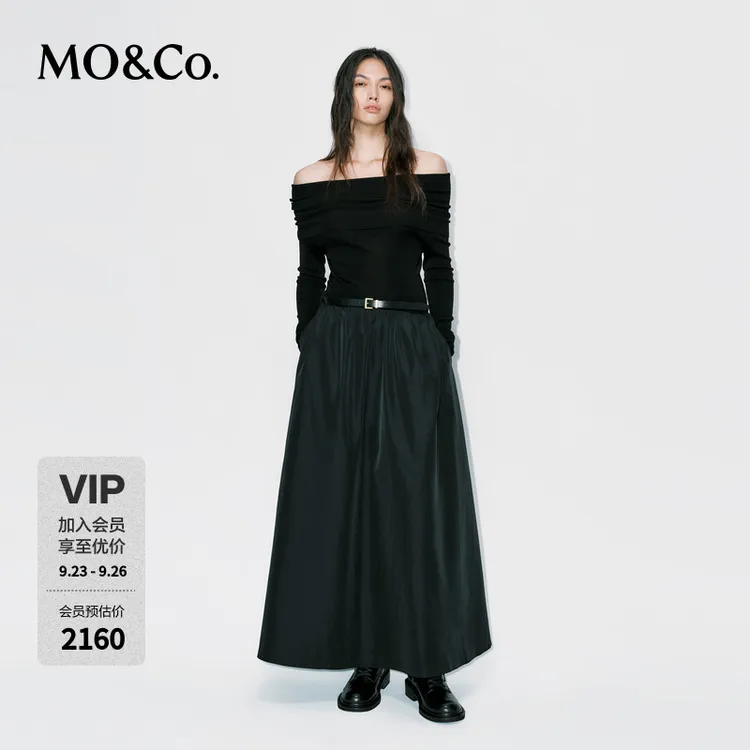MOCO连衣裙2025冬新品防水透湿裙摆拼接设计感附腰带MBE4DRS012