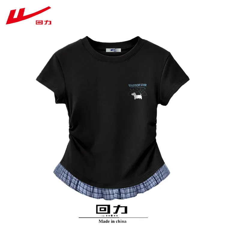 回力夏季棉短袖T恤女圆领运动纯欲辣妹多巴胺时尚修身短款夏装