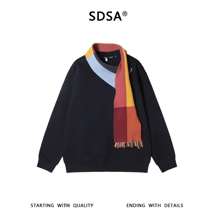 SDSA男士秋冬新款痞帅男装潮牌可拆卸围巾设计圆领卫衣休闲百搭