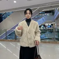 男友风三粒扣V领休闲风女秋冬冬季短款短外套保暖