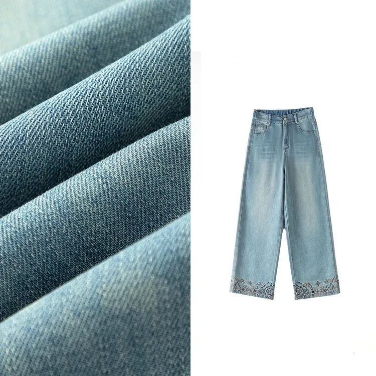 夏季新款重工刺绣国潮九分牛仔裤薄款显瘦百搭复古色直筒阔腿裤