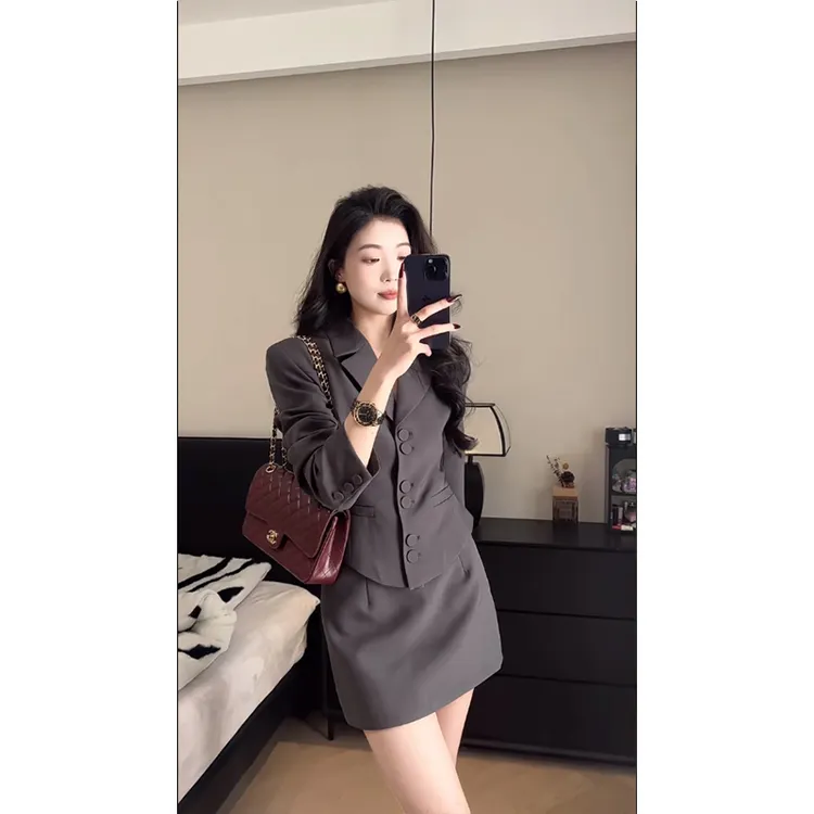 高级感气质西装短裙套装2025春季新款收腰西服包臀裙气质两件套装
