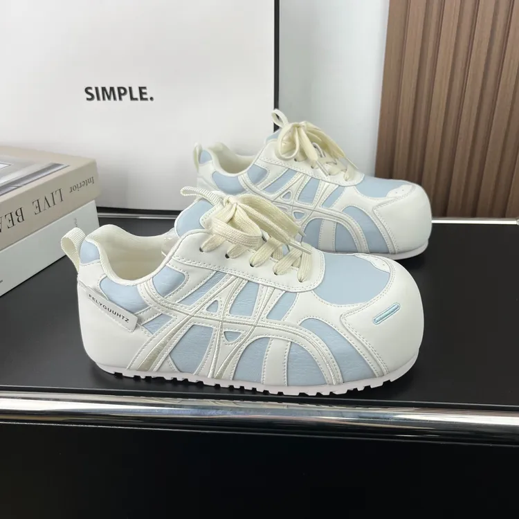 小泡芙厚底德训鞋女2026春季新款真皮内增高休闲面包鞋软底单鞋子